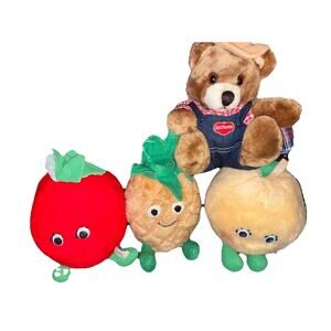 Lot Of Four Vintage Del Monte Plushies Fruits And Bear Collectible 1980’s